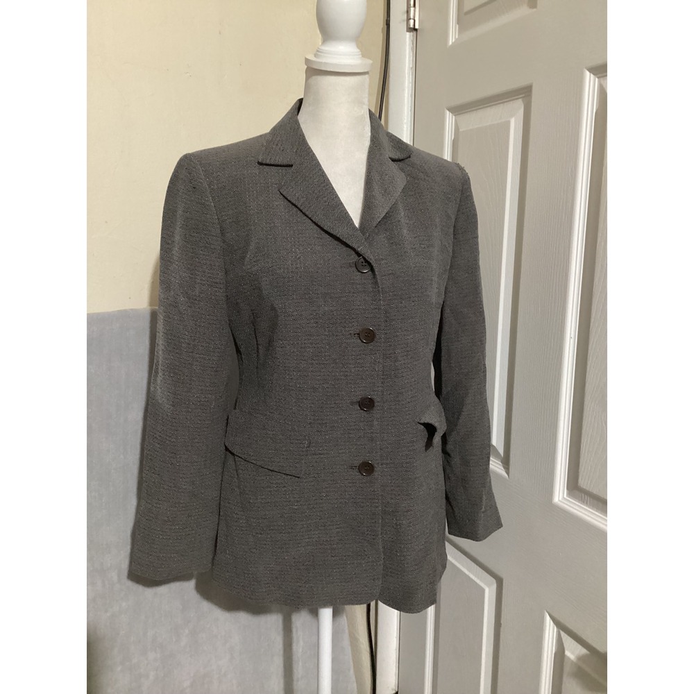 Emanuel Ungaro Petite Blazer Jacket Gray Textured Button Front Career Women